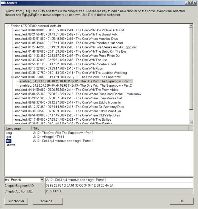 If you want to edit a chapter title, you have to select the corresponding language code and can edit the title in the edit box: